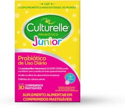 Culturelle Probiótico Júnior, Com Lactobacilos, Sem Glúten, Sem Lactose, Para Crianças a partir de 3 anos, Sabor Frutas Vermelhas, 30 Comprimidos Mastigáveis