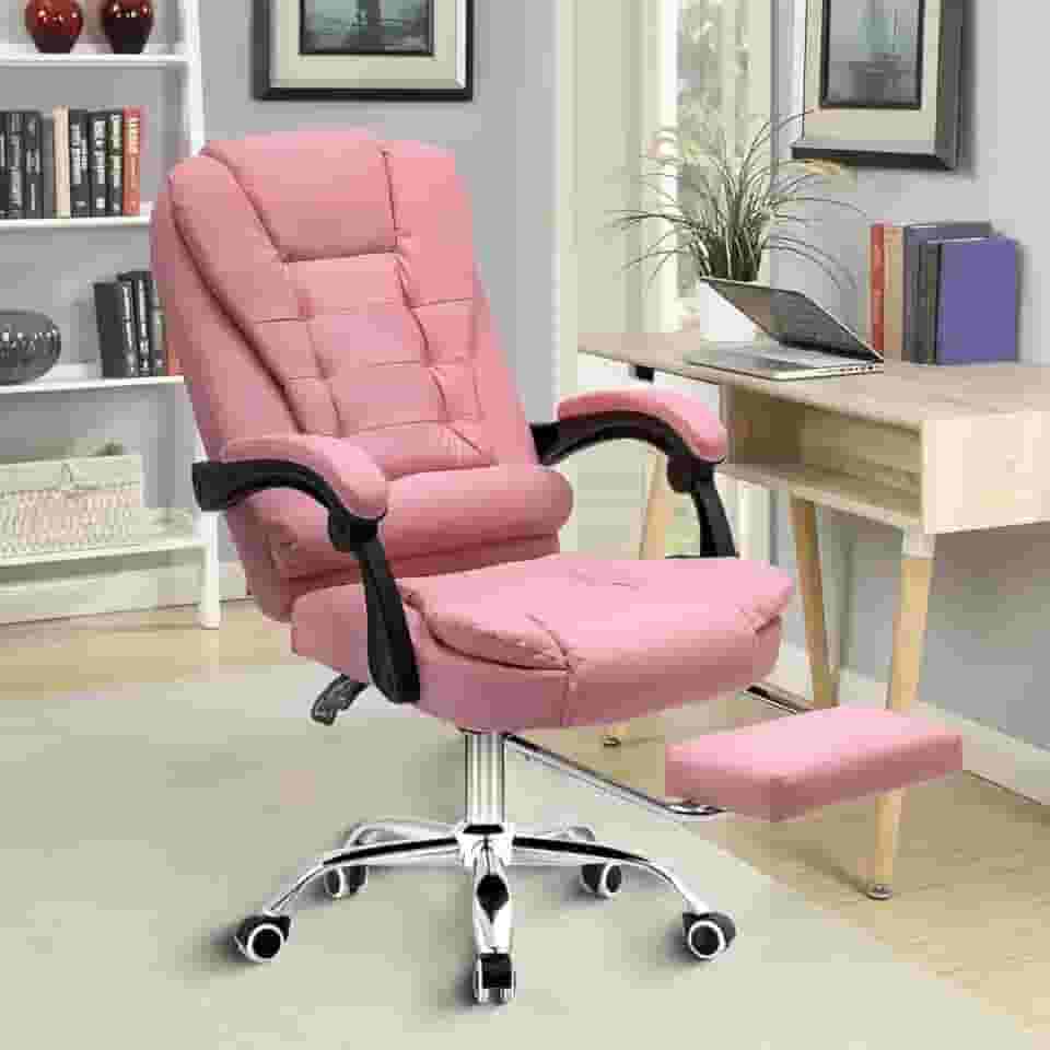 Cadeira de escritório presidente, cadeira de home office com apoio para os pés e encosto ajustável(Rosa)