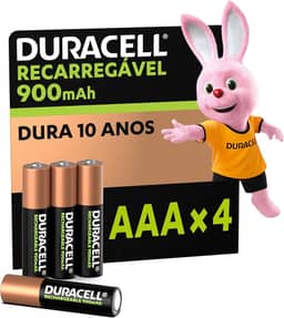Duracell Pilha Recarregável AAA 900mAh Palito Com 4 Unidades – Ideal para Câmeras Digitais e Dispositivos de Alto Consumo