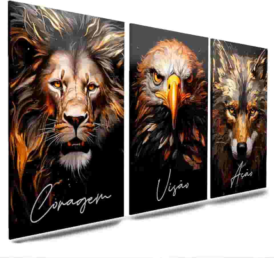 Kit 3 Quadro Decorativo Sala Quarto Leão Águia Lobo Motivacional Disciplina Foco Execução (16)