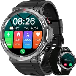 Smartwatch Militar Masculino,Relógio Inteligente com Chamadas,Tela HD de 1.39",2 Alças,100+ Modos Esportivos,Resistente à Água e Compatível com iOS e Android
