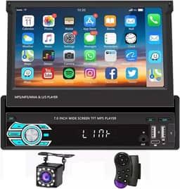 Central Multimidia Automotivo Tela Sensível ao Toque Retrátil de 7 Polegadas com Android Auto, CarPlay, Bluetooth e Câmera - Ideal para Dirigir com Segurança e Entretenimento em Viagens