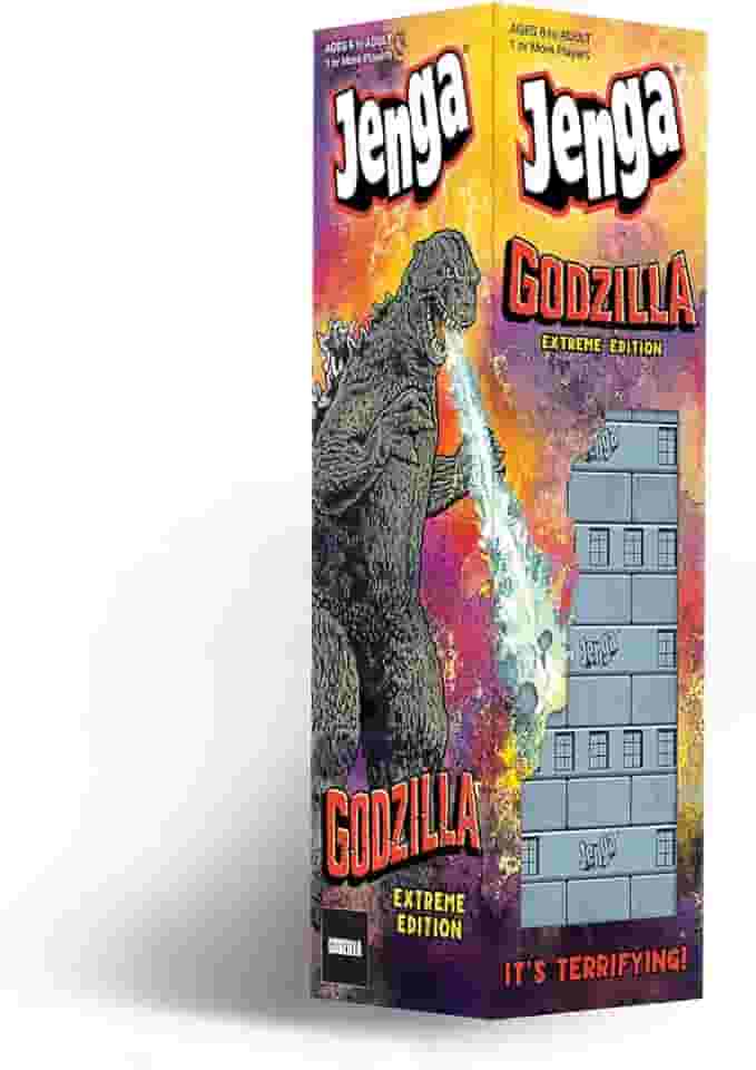 USAOPOLY Jenga: Godzilla Extreme Edition | Baseado na clássica franquia de filmes de monstro Godzilla | Jogo colecionável de Jenga | Jogo exclusivo com peça Godzilla móvel