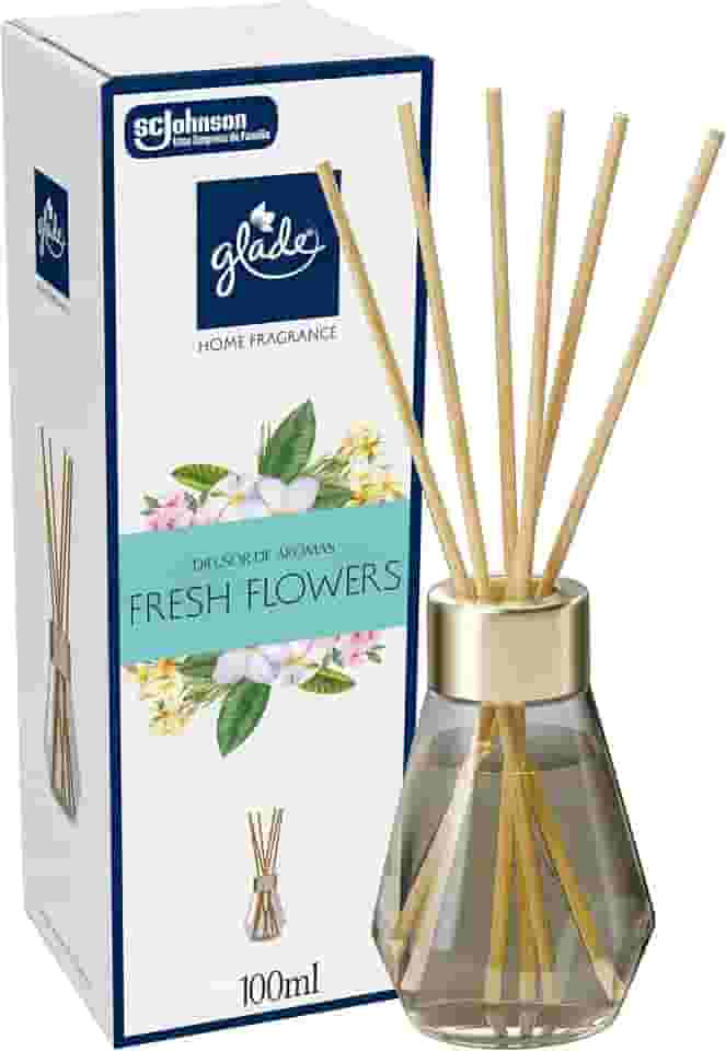 Glade Aromatizador de Ambiente, Difusor Aroma Fresh Flowers Sal Marinho e Flores Tropicais, 100ml e 6 Varetas