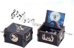 Keast Caixa de música com manivela, madeira vintage O Estranho Mundo de Jack Caixa de música de madeira com manivela de toque melodia Feliz Natal, para filha do pai mãe