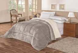 Coberdrom Sherpa Edredom Dupla Face Cobertor Manta Felpuda Liso Cama Casal Queen Cinza