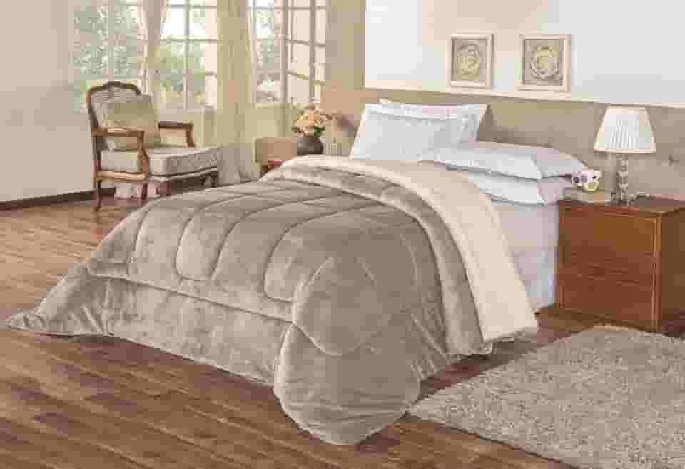 Coberdrom Sherpa Edredom Dupla Face Cobertor Manta Felpuda Liso Cama Casal Queen Cinza