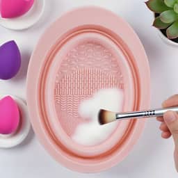 Tigela de limpeza de pincéis de maquiagem dobrável de silicone – esfregão portátil para profundidade, escovas de limpeza, viagem – ferramenta de lavagem adequada para todos os tamanhos de pincéis