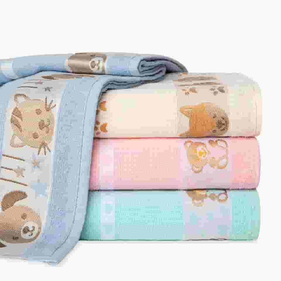 Kit 4 Toalhas De Banho Infantil Ponto Cruz Barras Com Desenhos Bordados 75x1.10m