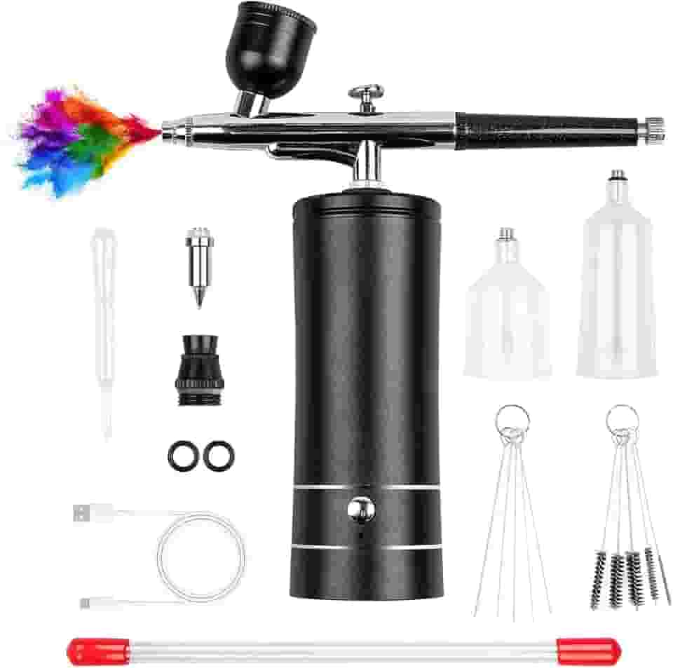 Kit de aerografia Compressor de aerógrafo recarregável sem fio, 30PSI de alta pressão, pistola de aerografia portátil portátil com bocal de 0,3 mm e conjunto de escova de limpeza para maquiagem, barbeiro, arte de unhas, decoração de bolos