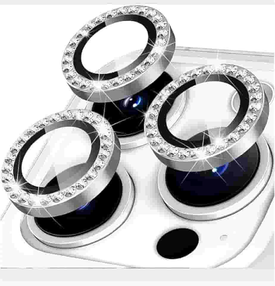 Kit 3 Película Lente Câmera Strass Brilho Compatível Com iphone 11 iphone 12 tela 6.1 Proteção Prateado