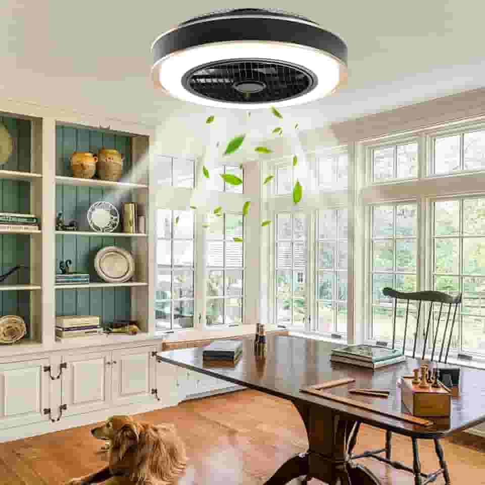 Ventilador de Teto com Luz 72W 50cm, Motor Reversível e DC Silencioso, 3 Cores Dimmable, 6 Velocidades, Perfil Baixo com Controle Remoto, Design Seguro Infantil e Lâmpada Enclosed, Preto