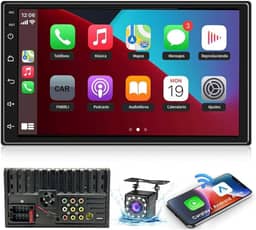 Automotivo Multimídia 7 Polegadas com Carplay, Bluetooth, Tela Sensível ao Toque HD, Câmera de Ré 170°- Compatível com Carros e Caminhões, Ideal para Motoristas que Buscam Segurança