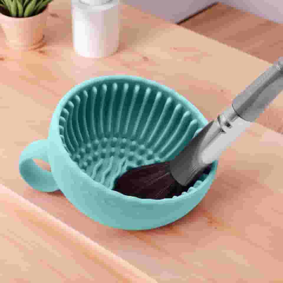 Tigela de limpeza de pincéis de maquiagem, ferramenta de limpeza portátil de silicone para pincéis, esponjas de pó, esponjas (verde)
