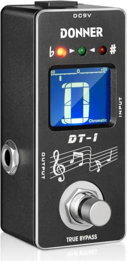 Donner Pedal afinador, pedal afinador de guitarra cromático Dt-1 com indicador de inclinação para guitarra elétrica e baixo True Bypass