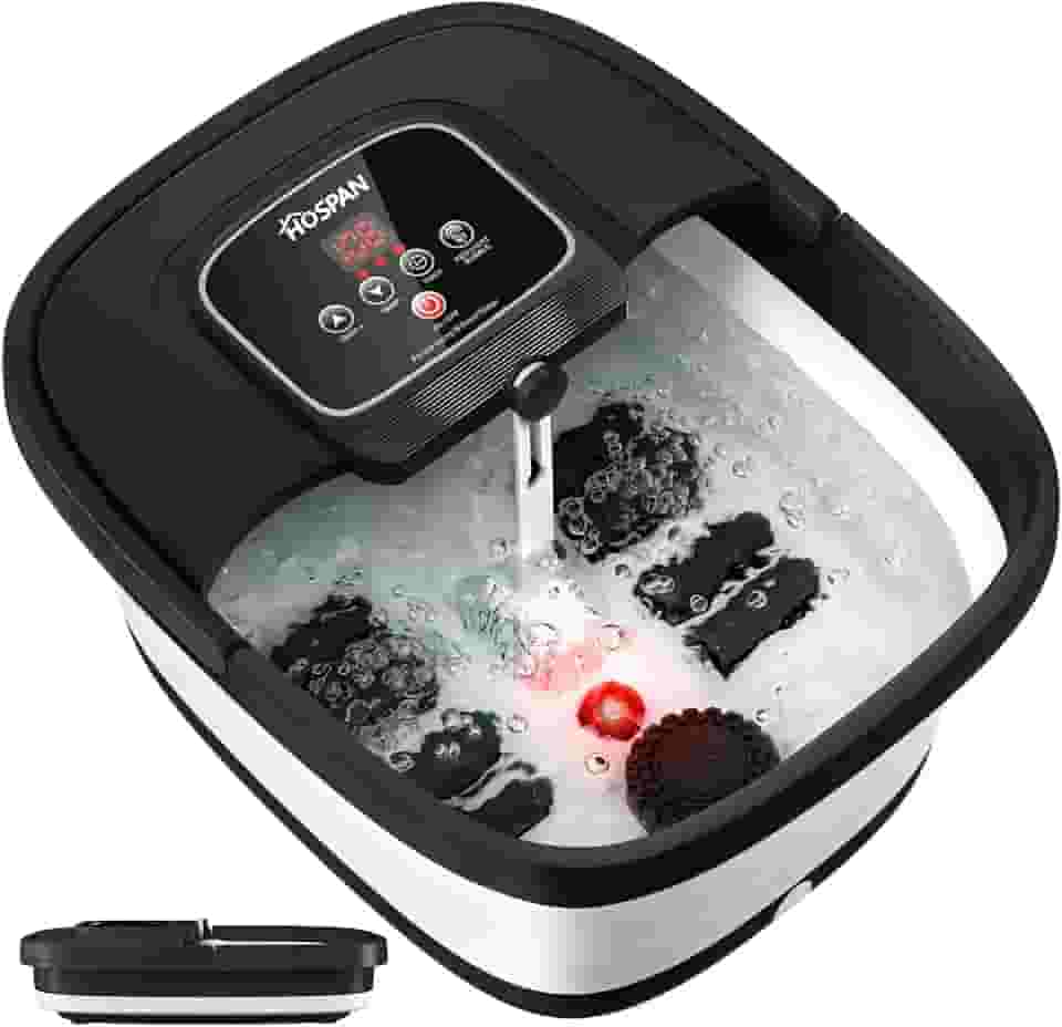 HOSPAN Spa dobrável para pés com calor, bolhas, luz vermelha e controle de temperatura, massageador de banho para pés com 8 rolos de massagem shiatsu, spa de pedicure para pés para relaxamento e alívio do estresse, preto