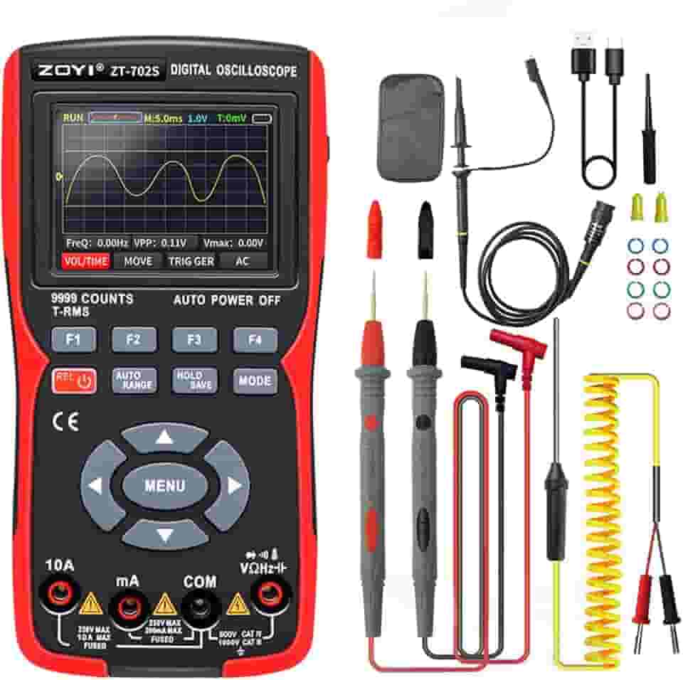 Multímetro osciloscópio automotivo digital portátil 702s 2 em 1, largura de banda de 10mhz de canal único, comprimento de registro de 64kbyte, alta taxa de amostragem de 48msa/s, tes
