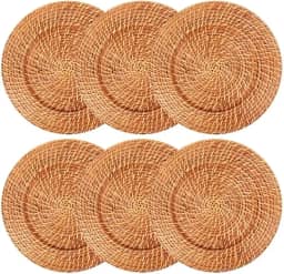 Kit 06 Sousplat Redondos em Rattan e Bambu 32cm Vietnã Artesanal Rústico Mesa Posta