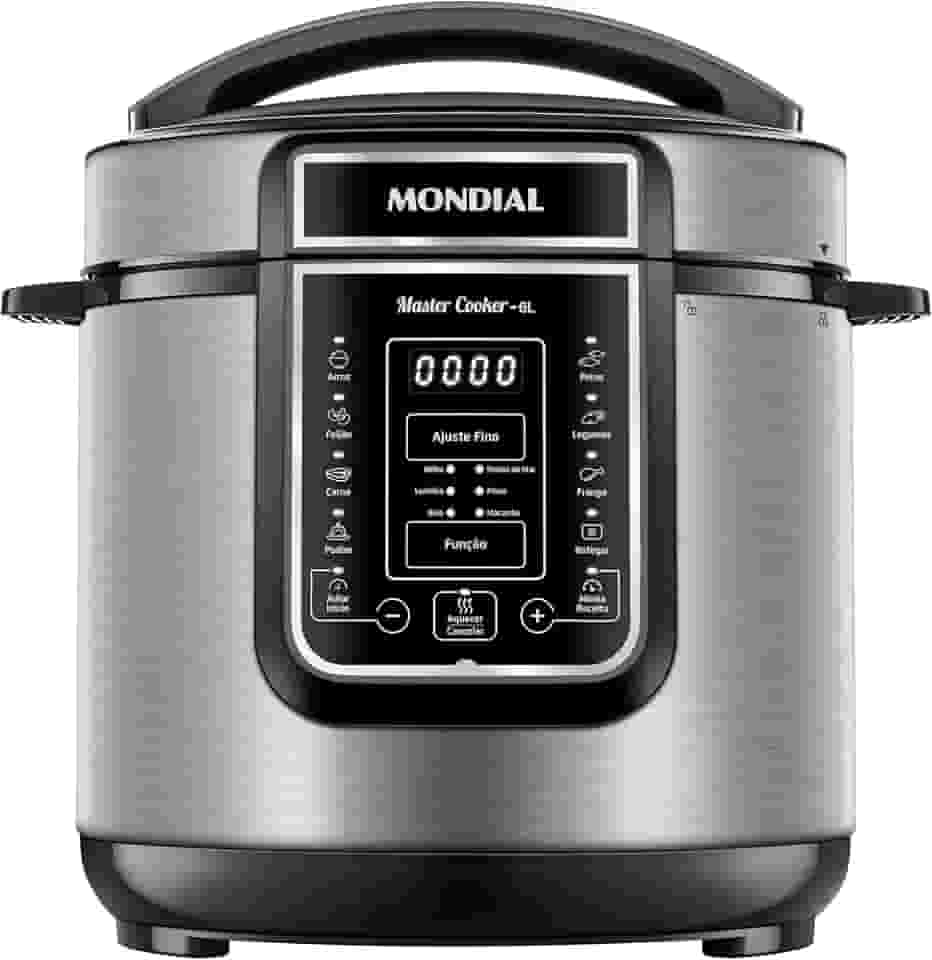 MONDIAL Panela de Pressão Elétrica Digital 6L, Preto/Inox, 1000W, 110V - PE-60-6L-I