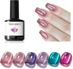 modelones Conjunto De Esmaltes Em Gel Olho Gato, 6 Cores Coloridas, Champanhe, Rosa Choque, Azul-Lago, Uva, Roxo, Dourado, Marrom, Glitter Vítreo 9D Com Ímã, Para Todas As Estações, Led Imersão, Pre