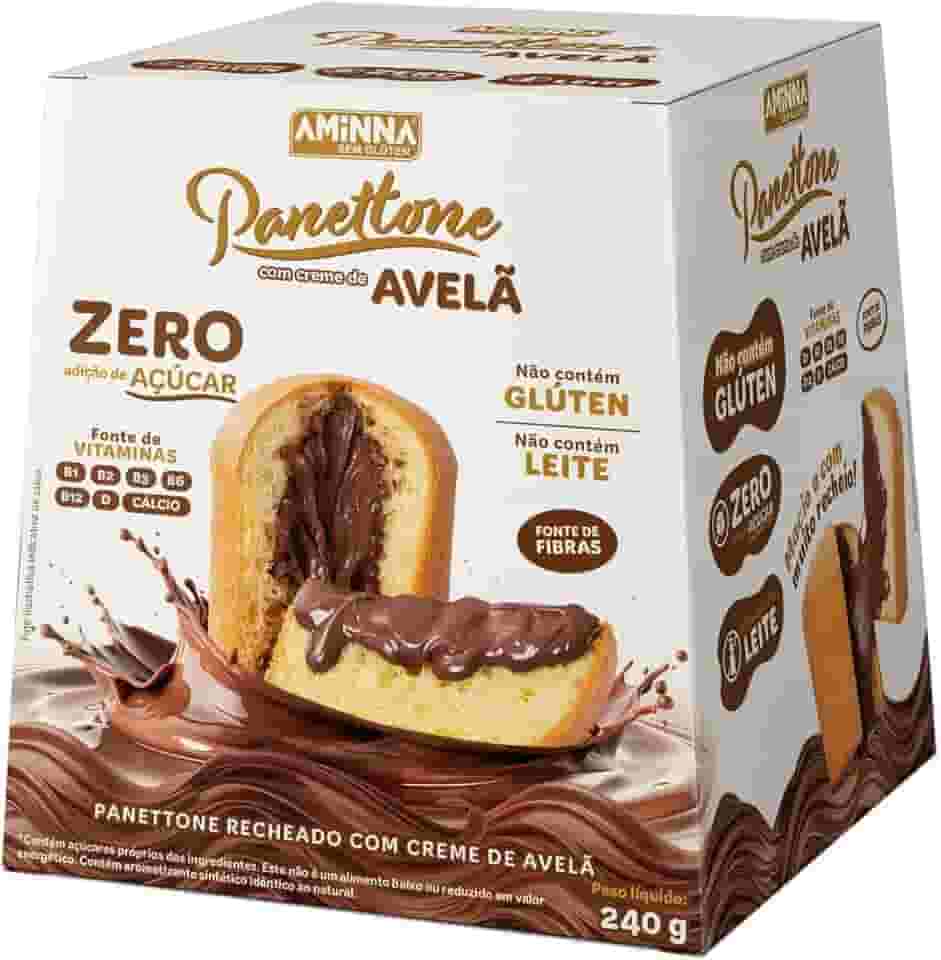 Panettone Recheado com Creme de Avelã Sem Glúten Sem Açúcar Aminna 240g