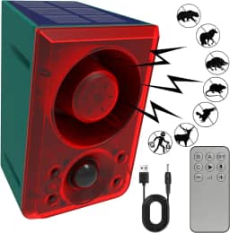 Alarme solar com sensor de movimento externo – QXMH Dog latido e som de tiro, suporta gravação e ± volume, luz de alarme com detector de movimento de 130 db, com USB para casa, casa, fazenda, celeiro