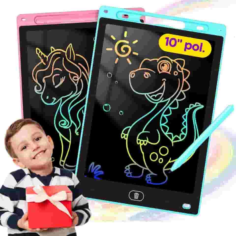 Lousa Mágica Infantil 10” RGB C/Caneta (Preto) | Apaga com 1 Botão, Escrita Colorida, Trava de Segurança, Leve e Portátil | Exclusividade Izal®