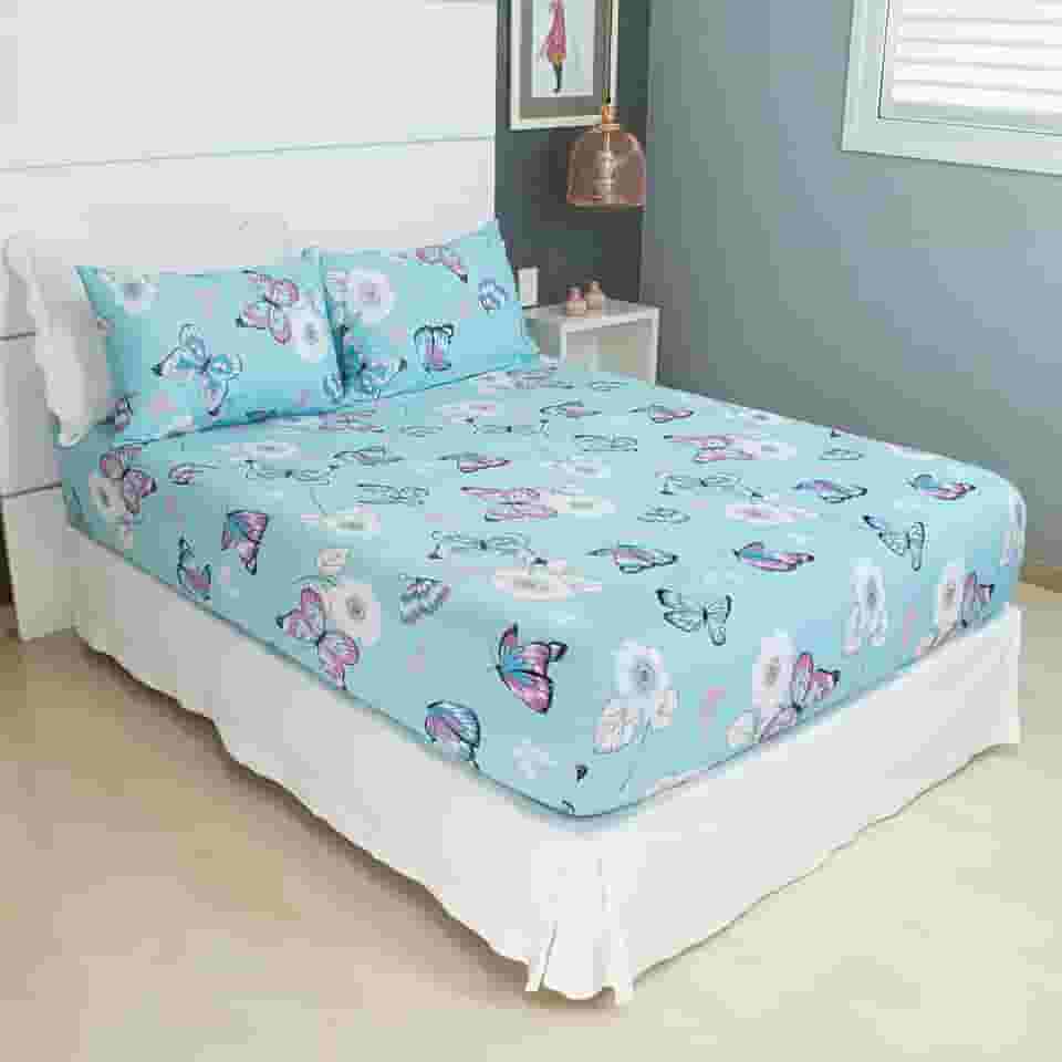 Jogo de Lençol Cama Casal 3 Peças Estampado 100% Algodão com Elástico e Toque Macio Cozzilar (Modelo 2)