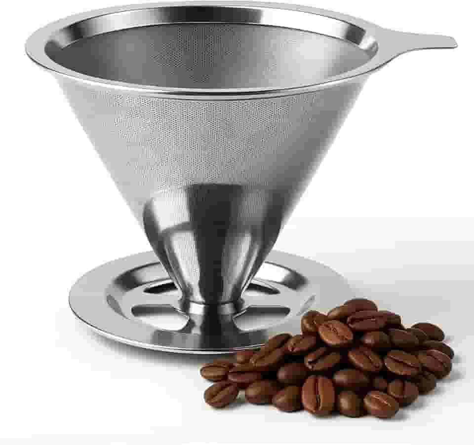Coador De Café Reutilizável Em Aço Inox Com Suporte, Malha Ultrafina Lavável, Portátil, Sustentável, Dispensa Filtro De Papel, Ideal Para Cafés Coados, Econômico E Ecológico