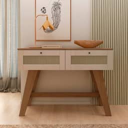 Aparador 1,10 mt com 2 gavetas corrediças telescópicas pintura 3D Palha TRAMA cor Cinamomo c/Off White - Artely