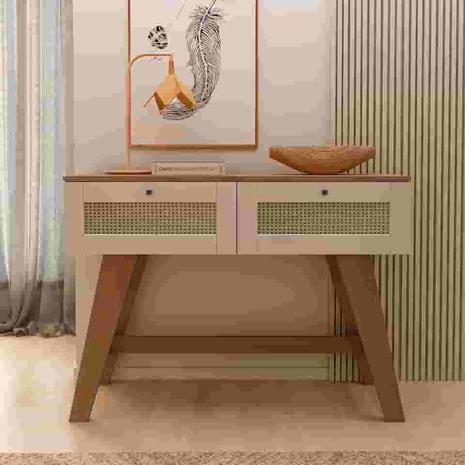 Aparador 1,10 mt com 2 gavetas corrediças telescópicas pintura 3D Palha TRAMA cor Cinamomo c/Off White - Artely