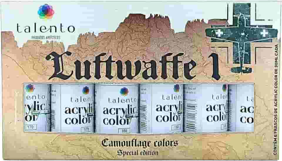 Tinta Acrílica para Modelismo Talento, Conjunto Luftwaffe com 6 Cores de 30ml, Compatível com Pincel e Aerografia