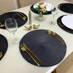 Jogo Americano Redondo 6 Peças Mesa Posta Sousplat (Preto)
