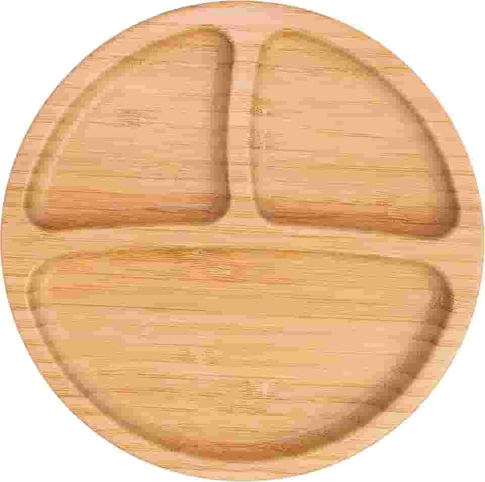 Prato Alimentação Bebê Freso Baby Introdução Alimentar Infantil BLW Bambu Biodegradável Atóxico Antibacteriano Ventosa Divisória, cor Rosa