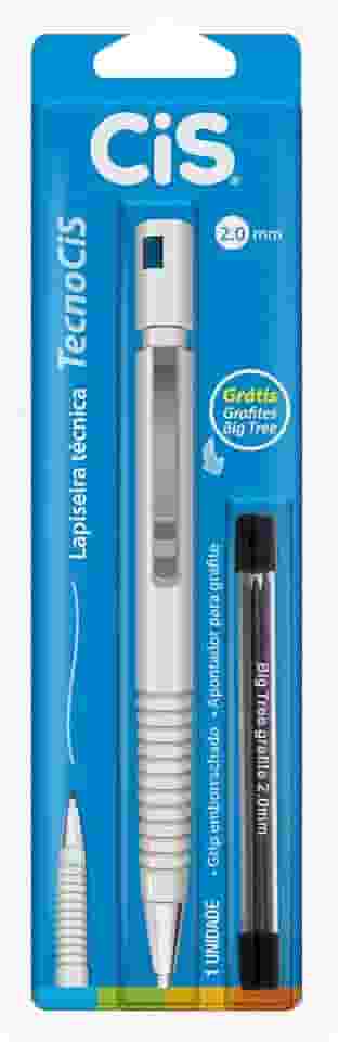 Lapiseira Técnica Tecnocis 2.0 mm, Branca, Blister com 1 + Grafite