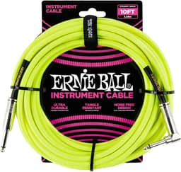 Ernie Ball Cabo de instrumento, ângulo reto de 0,63 cm, amarelo neon, 3 m (P06080)