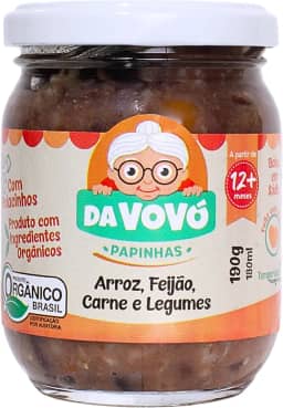 Da Vovó, Papinha infantil, Linha+12, Orgânica, Sabor Arroz, Feijão, Carne e Legumes, 200ml