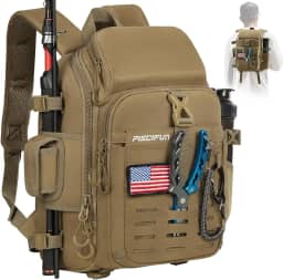 Piscifun Mochila de pesca com suporte para vara e equipamento, bolsa de armazenamento leve com capa protetora de chuva