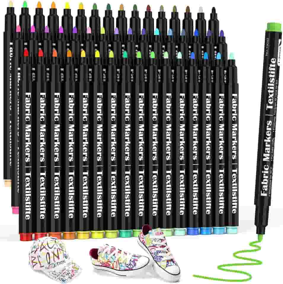 48 marcadores de tecido, marcadores de tecido permanentes para roupas, conjunto de marcadores artísticos de ponta fina para roupas de bebê, babadores, almofadas brancas, sacolas de lona - não