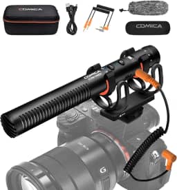 COMICA VM20 Microfone Shotgun Direcional Supercardioide com Tela OLED e Suporte Antichoque Rycote, Ideal para Vídeos, Vlogs, Câmeras DSLR, Smartphones e Tablets