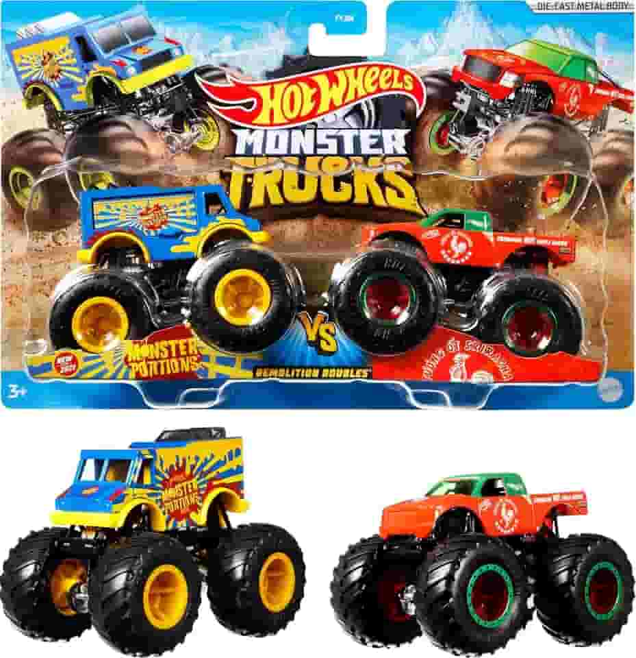 Hot Wheels Monster Trucks Veículo de Brinquedo Pacote Surpresa 2 Carros Escala 1:64 para crianças a partir de 3 anos