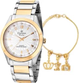 Relógio Feminino Champion Bicolor Analógico + Pulseira Berloques CN29409S