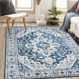 Tapetes tapete turquesa persa para casa, sala de estar, quarto, mesinha de cabeceira, lavável na máquina, tapete de vários tamanhos, azul e branco clássico, 60 x 90 cm