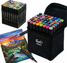 Kit Canetinhas para Colorir 48 Cores Inclui Base Organizadora– Canetas Dupla Ponta Profissionais | Canetinha Marcador Lápis de Cor para Pintura, Desenho, Escola e Artesanato
