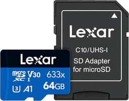 Lexar Cartão de Memória High-Performance 633x micro SD 64GB C10, A1, (U3), V30, 633x (100MB/s Leitura, 45MB/s Escrita) - Blue