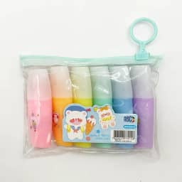 ABC Marca Texto Mini, 6 Cores Pastel, Conjunto de Marcadores Decorativos com Estampas Fofas, em Estojo Transparente