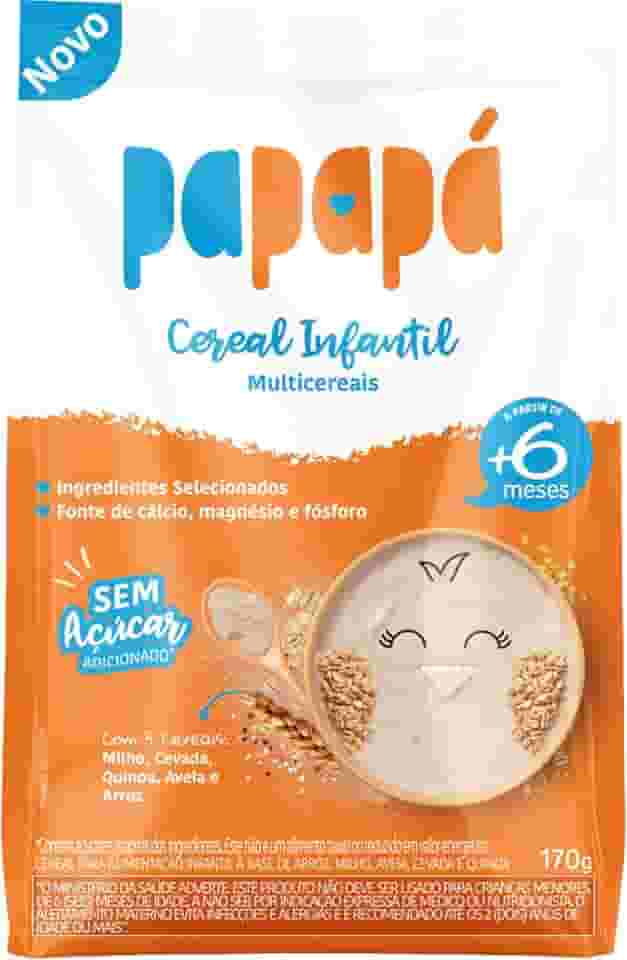 Papapá, Cereal infantil, Petit Cereal, Milho/Cevada/Quinoa/Avêia e arroz, Pouch, 170g, Laranja