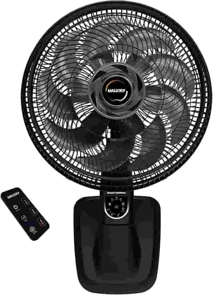 Ventilador de Parede Mallory Smart Control – Controle Remoto, Oscilação Direcionada, Potência de 140W, Sistema Smart Swing, Hélice de 15 Pás – Preto/Grafite - 127V