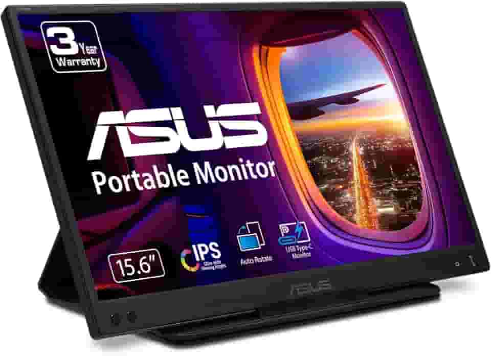 ASUS Monitor USB portátil ZenScreen de 15,6 polegadas 1080P (MB166C) - Full HD, IPS, USB Tipo-C, tripé, superfície antirreflexo, capa protetora, garantia de 3 anos