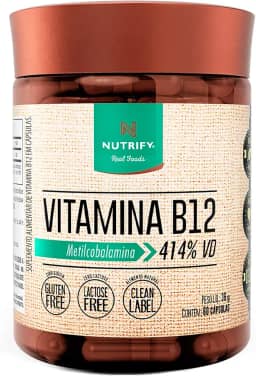 Nutrify - Vitamina B12 - Metilcobalamina 414% VD - Multivitamínico - Suplemento Alimentar para o Metabolismo Energético - Vegano e Livre de Aditivos Artificiais - 60 Cápsulas